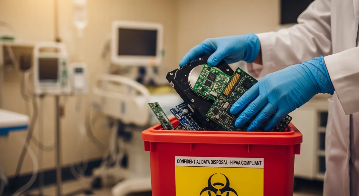 Medical office with computers and healthcare IT equipment for HIPAA-compliant disposal