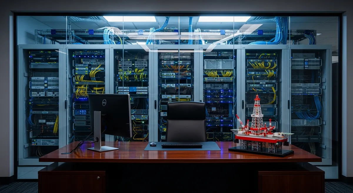 Houston oil and gas corporate office with server room and IT infrastructure