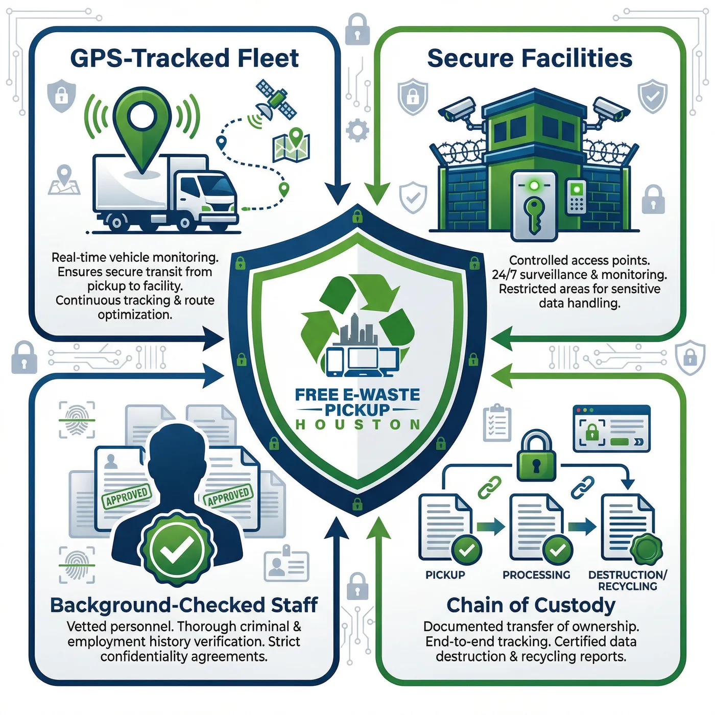Comprehensive Security Protocols: GPS-Tracked Fleet, Secure Facilities, Background-Checked Staff, Chain of Custody