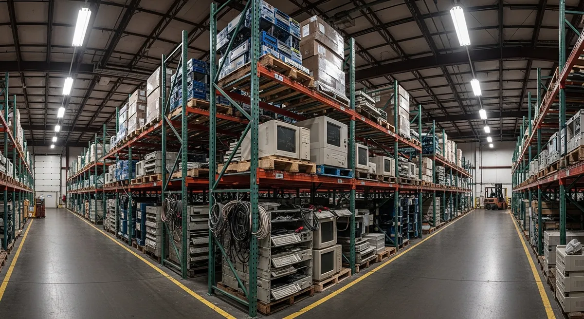 Large Houston data center server room being decommissioned with racks of servers and networking equipment ready for ITAD